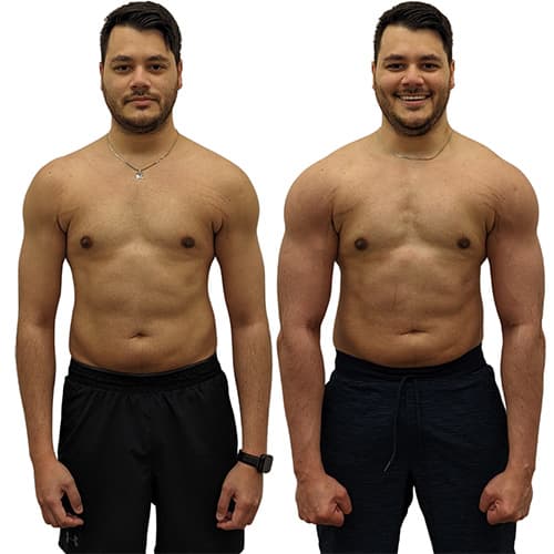 Avish B. before and after transformation at Arzadon Fitness Toronto